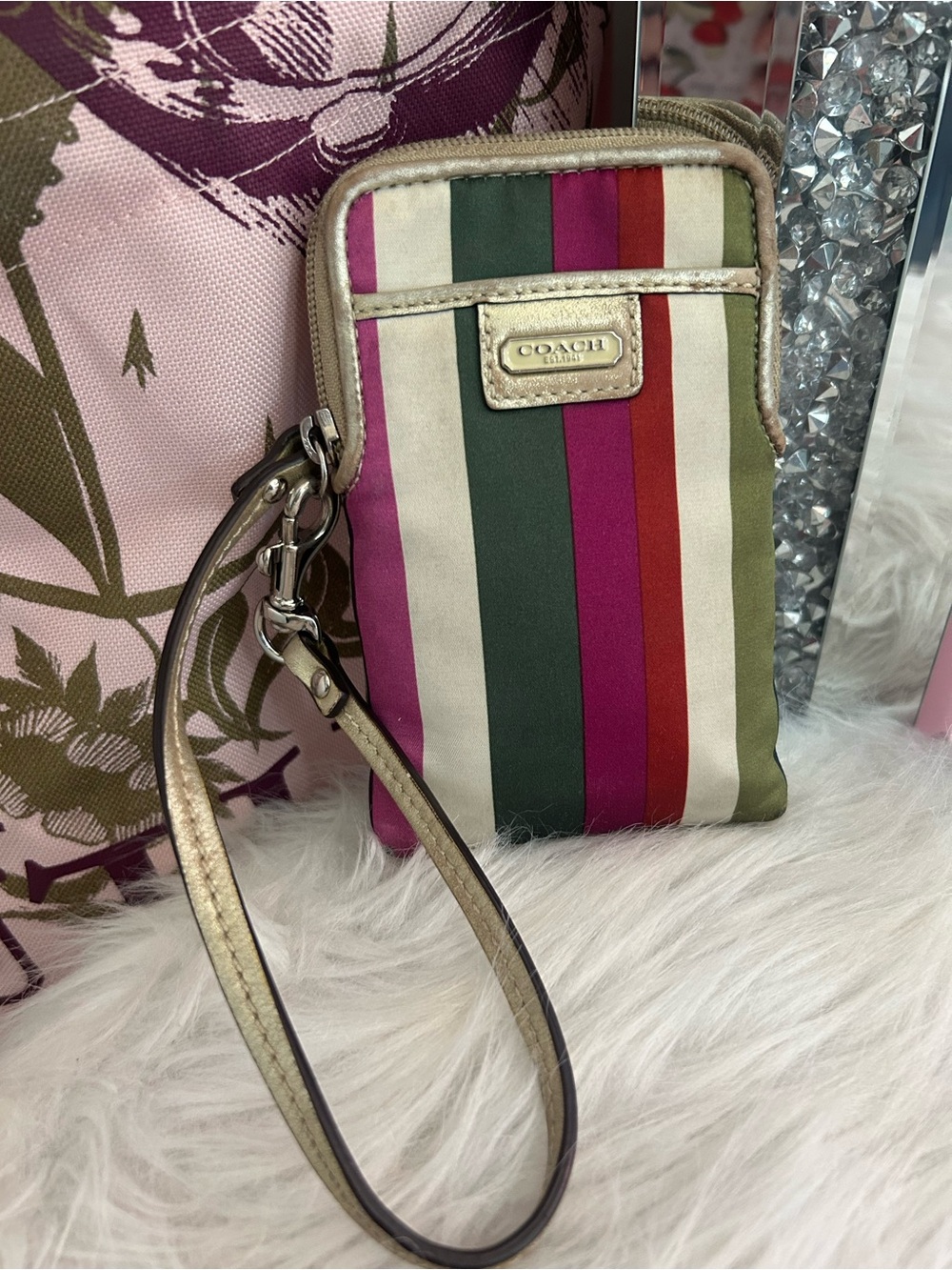 Rare Coach Legacy Satin Colorful Stripes Universal Case Digital Camera Wristlet